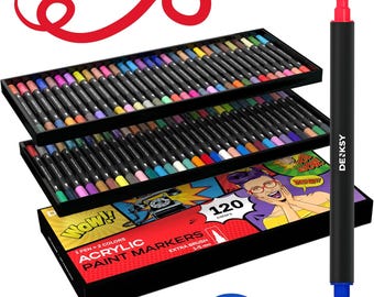 120 Dual Tip Acrylic Paint Markers Set with Brush Tip for Rock Glass Wood