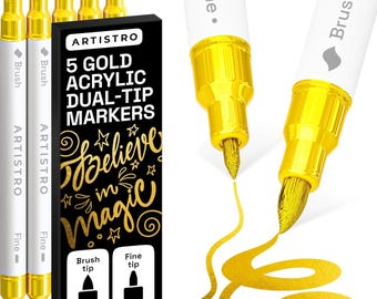 ARTISTRO Gold Acrylic Paint Markers 5 Pack Brush  Fine Tip Paint Pens