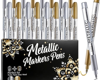 18 Pack Metallic Marker Pens Gold Silver Water-Based Paint Pens Set