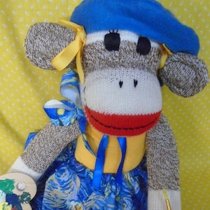 Artist /Painter Sock Monkey Doll With Palette And Paintbrush