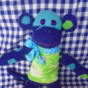 SOFT Sock Monkey Doll In Bright Colors/Turquoise,Purple,Lime Green
