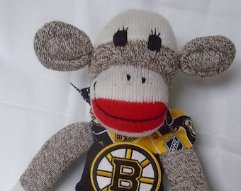 Boston Bruins Hockey Sock Monkey Doll With Stick And Puck