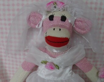 Wedding Bride Red Heel Sock Monkey Doll Pink Or Brown