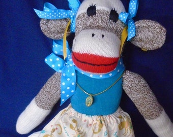 SCORPIO Zodiac Sign Red Heel Sock Monkey Girl Doll