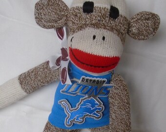 NFL Detroit Lions Classic Brown Red Heel Sock Monkey Dolls Handmade