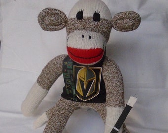 Las Vegas Golden Knights Hockey Sock Monkey Doll With Stick And Puck