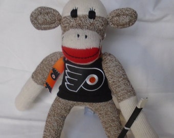 Philadelphia Flyers Hockey Sock Monkey Doll With Stick And Puck