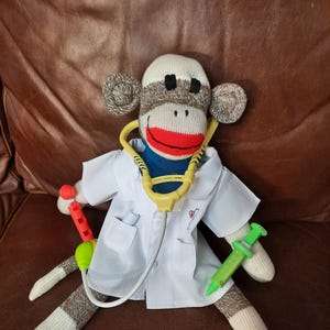 Medical Doctor/Nurse Red Heel Brown Sock Monkey Doll