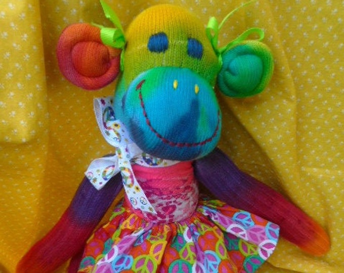 Tie Dye Sock Monkey Girl Doll With Peace Sign Skirt or Boy Etsy
