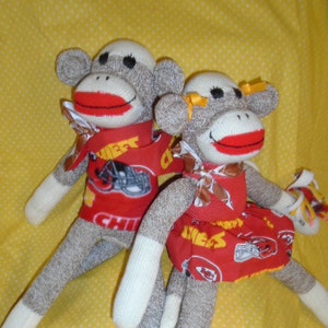 NFL Super Bowl Champs Kansas City Chiefs Football Brown Red Heel Classic Sock Monkey Doll/Choose  Boy OR Girl