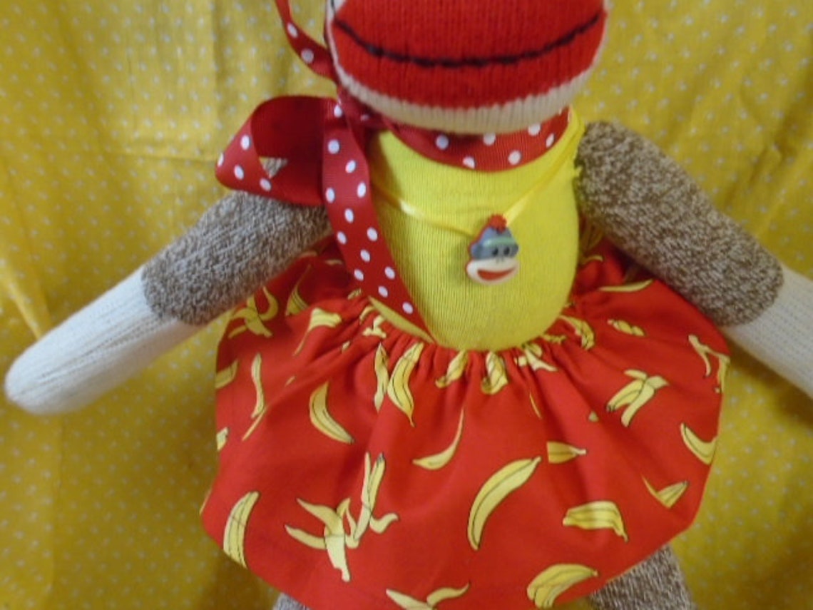 Classic Red Heel Sock Monkey Doll Girl With Banana Print Skirt Etsy