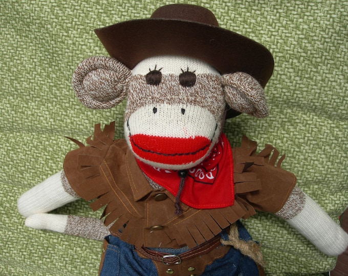 Western Rodeo Cowboy/ Little Buckaroo Brown Sock Monkey Doll - Etsy