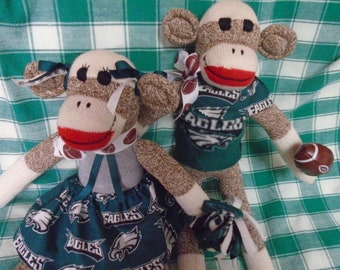 NFL Philadelphia Eagles Champion Football Brown Red Heel Classic Sock Monkey Dolls Boy OR Girl