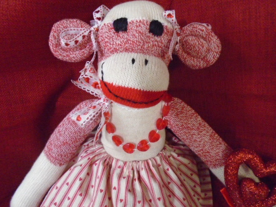 Valentine Classic Red Heel Sock Monkey Girl Doll With Hearts Galore Etsy
