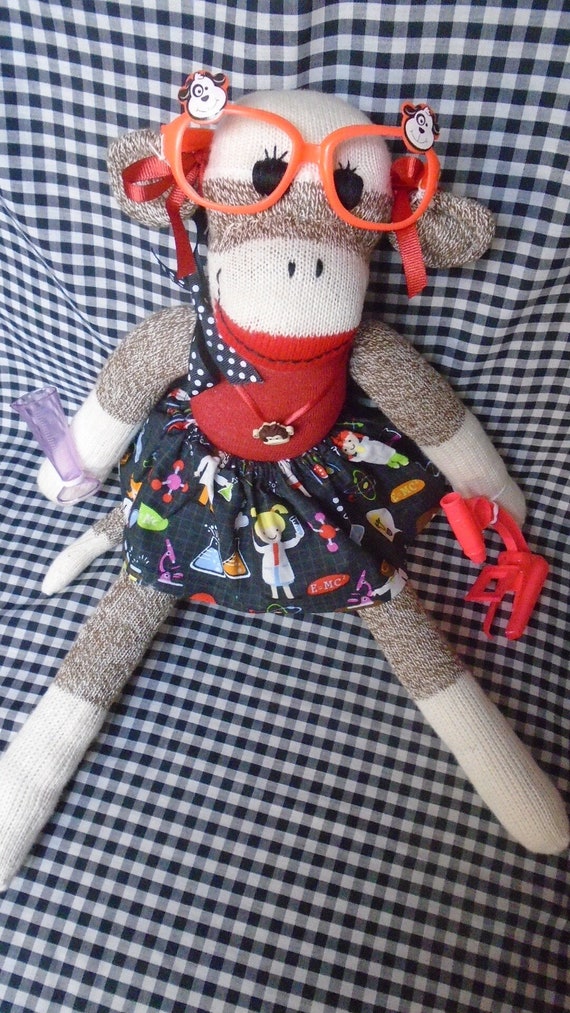open lace back dress 8" Monchhichi Girl Plush  Authentic Flower Apron Collectible