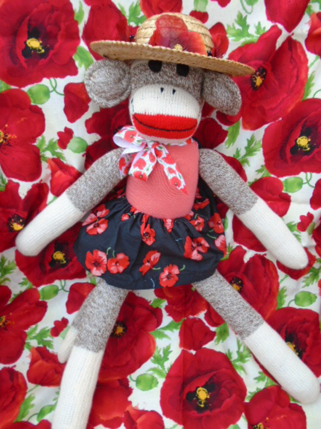 Pretty Poppy Flower Girl Sock Monkey Doll in A Field of Etsy