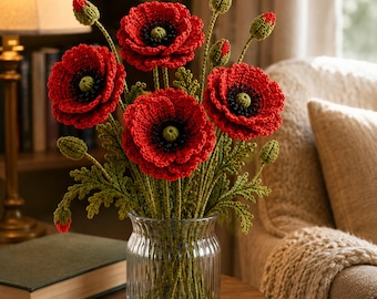 Digitaal haakpatroon klaproosbloem – pdf gehaakte bloemenappliqué, zelfstudie bloemendecoratie voor beginners