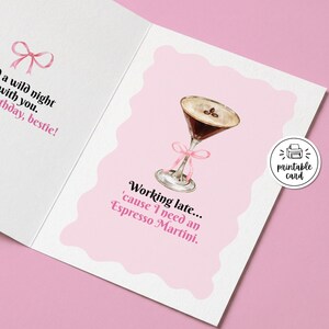 Biglietto di compleanno Espresso Martini, stampabile, download digitale, divertente regalo per la migliore amica, cocktail, biglietto di auguri, festa di lavoro fino a tardi, cancelleria ricordo