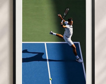 Roger Federer, Poster de tennis, Décoration de sport, Coloré, Décoration de chambre esthétique, Impressions sportives, Court de tennis, Art mural tennis, Qualité musée