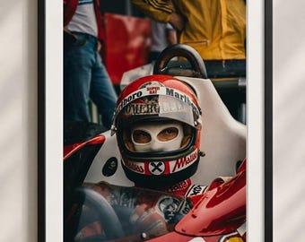 Niki Lauda, Ferrari-väggkonst, Formel 1-affisch, Retrotryck, Heminredning, Estetisk rumsinredning, Fotografiska tryck, Väggkonst i museikvalitet