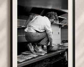 Poster di Marco Pierre White, arte murale con chef famoso, stampa in bianco e nero per la cucina, fotografia culinaria, arredamento per ristoranti, regalo per chef