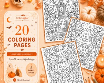 Halloween Mandala Pages, Printable Adult Coloring Book, Cozy Gothic Ghost Skeleton coloring (Digital Download)
