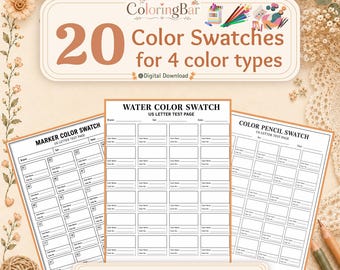 Printable Color Swatch Pages Bundle, Marker Colored Pencil Gel Pen Watercolor Charts, 20 Templates, A4 & US Letter PDF
