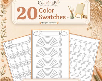 Printable Color Swatch Charts Bundle, 20 Pages, Watercolor Colored Pencil & Poster Color Test Sheets, A4 US Letter PDF