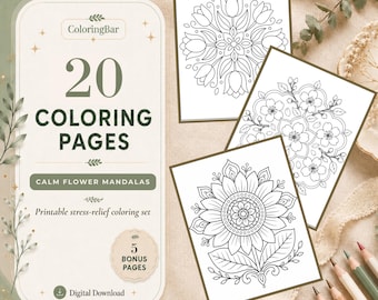 Folk Floral Mandala Coloring Pages Bundle, Boho Art Printable, Adult Relaxing Botanical Line Art