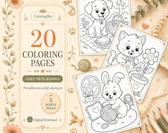 Pet Coloring Pages Bundle, Animal Coloring Book for Kids and Adults Printable ,Digital Download