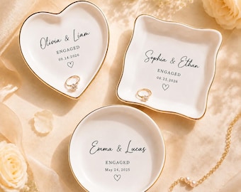 Plato personalizado para anillo de compromiso, bandeja de cerámica personalizada para joyas, recuerdo para despedida de soltera, regalo de boda para novios.