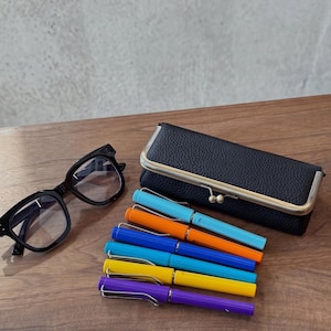 Handmade Leather Kiss-Lock Sunglasses Case, Metal Clip Jewelry Organizer Box, Makeup Tool Storage Bag, Pen/Pencil Case Gift for Her