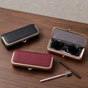Estuche de cuero hecho a mano con cierre de broche para gafas de sol, caja organizadora de joyas con clip metálico, bolsa para guardar herramientas de maquillaje, estuche para bolígrafos/lápices. Regalo para ella.