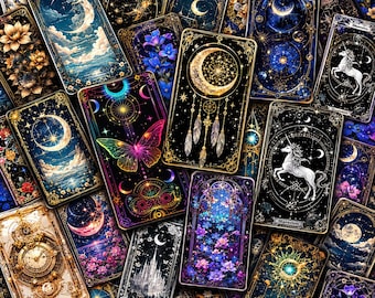 Pacote com 50 adesivos celestiais escuros, adesivos lunares, adesivos góticos, adesivos vintage para diários de tarô, marcadores de livros, leitores de luar.