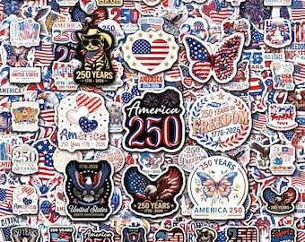 Pacote com 50 adesivos comemorativos do 250º aniversário dos Estados Unidos, adesivos patrióticos dos EUA, adesivos da bandeira com a águia, adesivos do Dia da Independência.