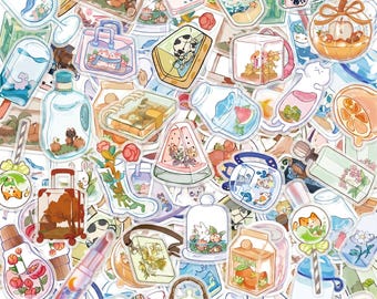 Pacote com 50 adesivos fofos para garrafas, adesivos transparentes, adesivos adoráveis, adesivos para bebidas, adesivos florais para planners, capas de celular, decoração de mesa.