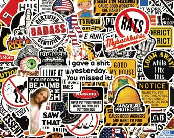 Pacote com 100 adesivos de humor para canteiro de obras, adesivos de construção, adesivos de advertência, adesivos para mecânicos, adesivos engraçados para caixas de ferramentas e capacetes de segurança.