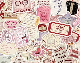 Pacote com 50 adesivos literários, aconchegantes e com estilo vintage para clubes de leitura, cartões de biblioteca e registros de leitura.