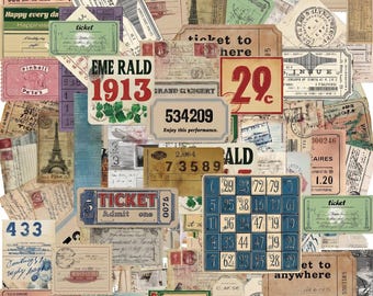 50 STÜCKE Retro Ticket Aufkleber, Vintage Quittungsaufkleber, Nummernaufkleber, Ephemera-Aufkleber für Journals, Scrapbooks, Collage