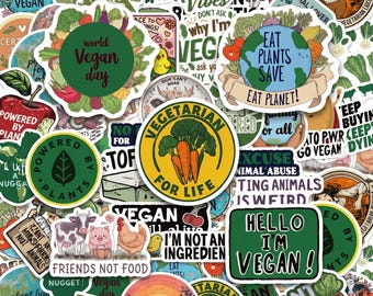 Pacote com 50 adesivos veganos à base de plantas, adesivos veganos, adesivos de plantas, adesivos de animais, adesivos ecológicos para garrafas, cafés, clubes de jardinagem.