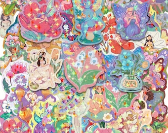 Pacote com 50 adesivos de fadas de filmes de estrelas, adesivos brilhantes, adesivos de fadas, adesivos florais, adesivos de fantasia para álbuns de recortes, cartões e embalagens de presente.