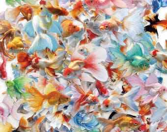 Pacote com 50 adesivos coloridos de peixinhos dourados, adesivos transparentes, adesivos aquáticos, adesivos em aquarela para troncos de aquário, capas de celular, fãs de peixes.