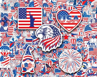 50 STÜCKE USA Freiheit Aufkleber Paket, Vaterländische Aufkleber, Rot-Weiß-Blaue Aufkleber, Adlerfahnenaufkleber für Juli-Partys, Autos, Laptops
