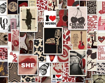 Pacote com 50 adesivos Crimson Romance, adesivos antigos, adesivos de coração, adesivos de músicas, adesivos para colagens para painéis de inspiração, laptops, escritores.