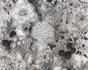 50 STÜCKE Botanische Linie Kunstaufkleber, klare Aufkleber, Blumenaufkleber, minimale Aufkleber für Bullet Journals, Skizzenbücher, Floristen