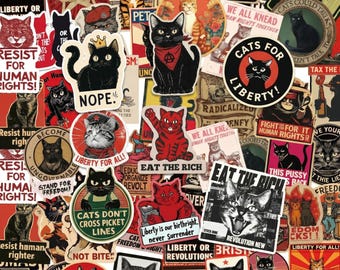 Pacote com 50 adesivos vintage de gato preto, adesivos retrô, adesivos de gato preto, adesivos felinos, adesivos para pôsteres para cadernos, laptops e agendas.