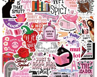 50 STÜCKE Spicy Reader Sticker Pack, Bücherwurm Aufkleber, Romanze Aufkleber, lustige Aufkleber, rosa Aufkleber für Buchclubs, Leselogs, Ereaders