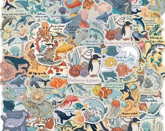 50 Stück Meerestier-Aufkleber, Meeres-Aufkleber, Marine-Aufkleber, Wal-Aufkleber, Delfin-Aufkleber für Klassenzimmer, Alben, Wasserflaschen