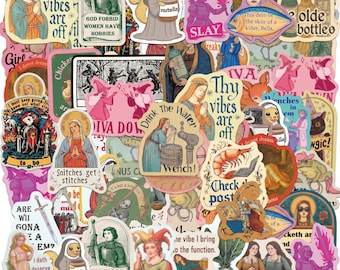 Paquete de 50 pegatinas de arte medieval originales, pegatinas vintage, pegatinas de caballeros, pegatinas de ranas, pegatinas de castillos para diarios, cuadernos y collages.