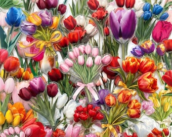 Pacote com 50 adesivos de tulipas da primavera, adesivos transparentes, adesivos florais, adesivos de flores, adesivos de jardim para vasos, convites de casamento, floriculturas.